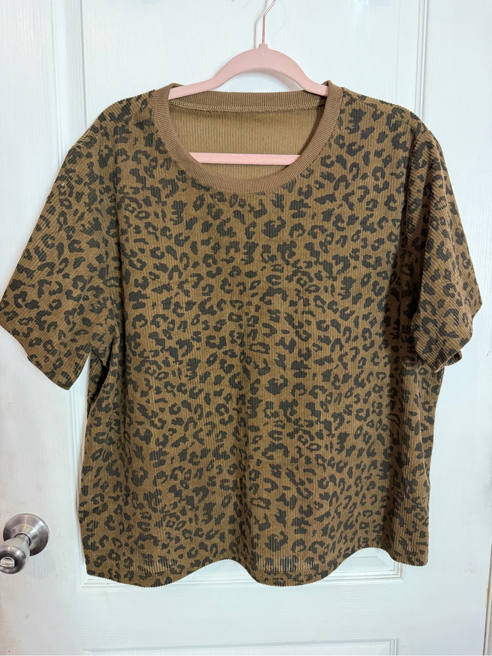 DAZY Plus Leopard Print Ribbed Knit Top 1XL | Brown Animal Print Tee